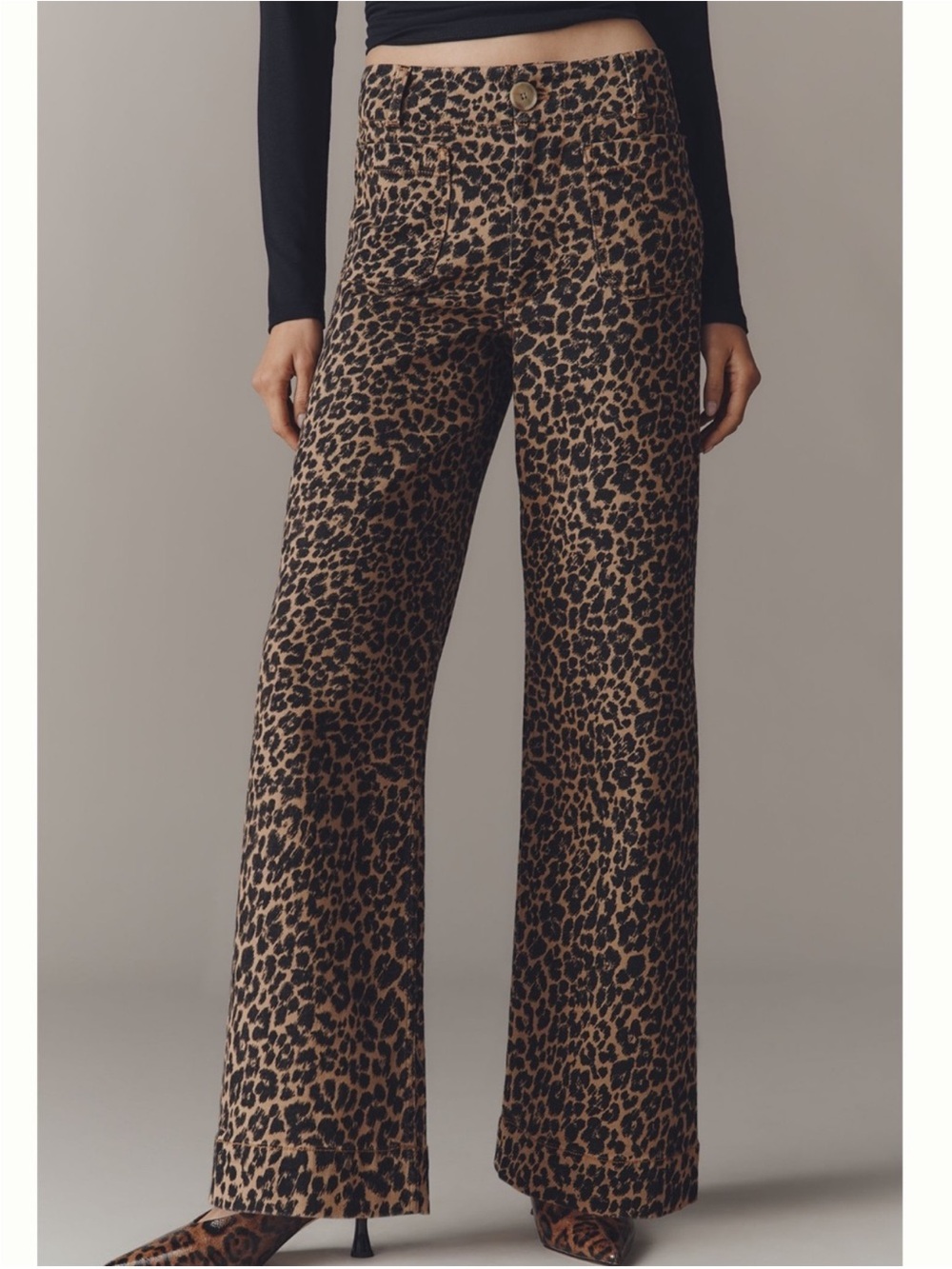 Anthropologie The Colette Full-Length Wide-Leg Jeans in Cheetah Print 29